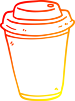 warm Gradient Linie Zeichnung von ein Karikatur Mitnahme Kaffee Tasse png