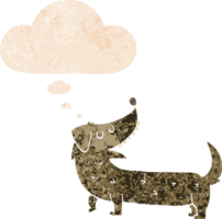 tecknad serie hund med trodde bubbla i grunge bedrövad retro texturerad stil png