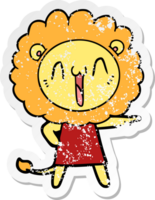 distressed sticker of a happy cartoon lion png