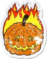 pegatina retro angustiada de una calabaza sonriente de dibujos animados png