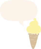 cartoon ice cream with speech bubble in retro style png