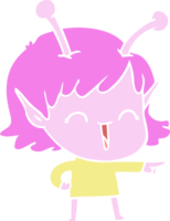 chica alienígena de dibujos animados de estilo de color plano riendo png