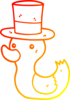 calentar degradado línea dibujo de un dibujos animados Pato vistiendo parte superior sombrero png