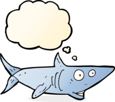 tiburón feliz de dibujos animados con burbuja de pensamiento png