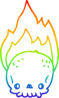 rainbow gradient line drawing of a spooky cartoon flaming skull png