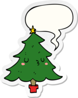 fofa desenho animado Natal árvore com discurso bolha adesivo png