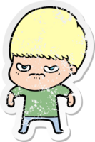 distressed sticker of a annoyed cartoon boy png