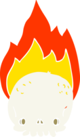 spooky flat color style cartoon flaming skull png