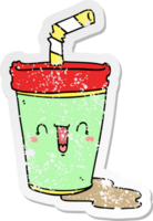 distressed sticker of a cute cartoon soda png