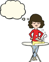 cartoon woman ironing with thought bubble png