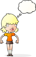 cartoon happy woman with thought bubble png