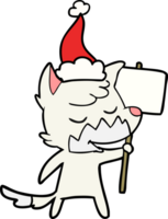 friendly hand drawn line drawing of a fox wearing santa hat png