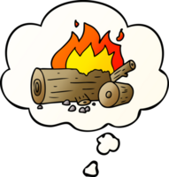 cartoon camp fire with thought bubble in smooth gradient style png