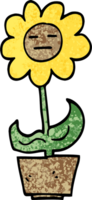 fleur de dessin animé illustration texturée grunge en pot png