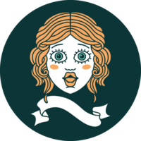 tattoo style icon with banner of female face png