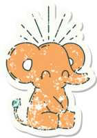 pegatina vieja desgastada de un lindo elefante estilo tatuaje png