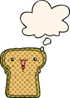 cute cartoon toast with thought bubble in comic book style png