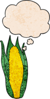 cartoon corn with thought bubble in grunge texture style png