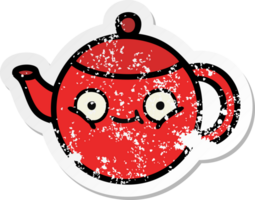 distressed sticker of a cute cartoon teapot png