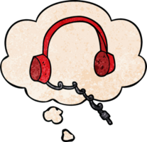 cartoon headphones with thought bubble in grunge texture style png