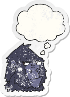 cartoon gorilla with thought bubble as a distressed worn sticker png