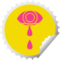 circular peeling sticker cartoon of a crying eye png