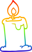 rainbow gradient line drawing of a cartoon candle burning png