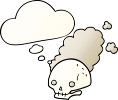 cartoon dusty old skull with thought bubble in smooth gradient style png