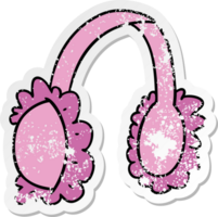 hand dragen bedrövad klistermärke tecknad serie klotter av rosa öra muff värmare png