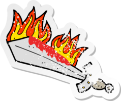 retro distressed sticker of a cartoon flaming sword png