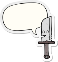 desenho animado faca com discurso bolha adesivo png