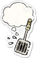 cartoon kitchen spatula with thought bubble as a distressed worn sticker png