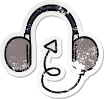 distressed sticker of a cute cartoon retro headphone png