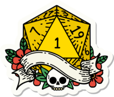 sticker of a natural one d20 dice roll png