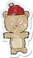 retro distressed sticker of a cartoon bear in hat png