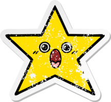 distressed sticker of a cute cartoon gold star png