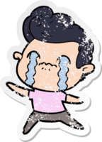 distressed sticker of a cartoon man crying png