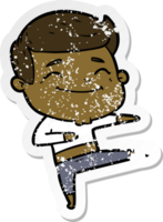 distressed sticker of a happy cartoon man dancing png