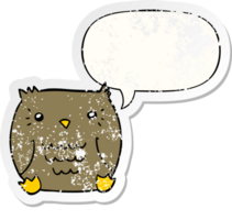 tecknad serie Uggla med Tal bubbla bedrövad bedrövad gammal klistermärke png