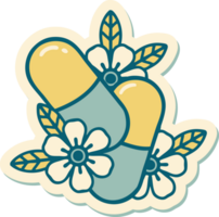 sticker of tattoo in traditional style of pills and flowers png
