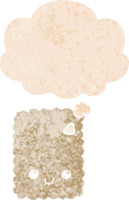 cartoon biscuit with thought bubble in grunge distressed retro textured style png