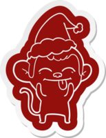 funny quirky cartoon  sticker of a monkey wearing santa hat png
