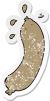 distressed sticker of a cartoon sausage png