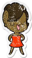 distressed sticker of a cute cartoon girl with hipster haircut png