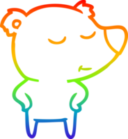 rainbow gradient line drawing of a happy cartoon bear png