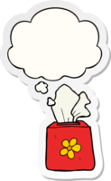 cartoon tissue box with thought bubble as a printed sticker png