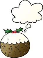 cartoon christmas pudding with thought bubble in smooth gradient style png