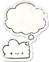 cute cartoon cloud with thought bubble as a distressed worn sticker png