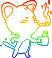 rainbow gradient line drawing of a serious business cat with coffee and cigar png