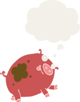 cartoon pig with thought bubble in retro style png